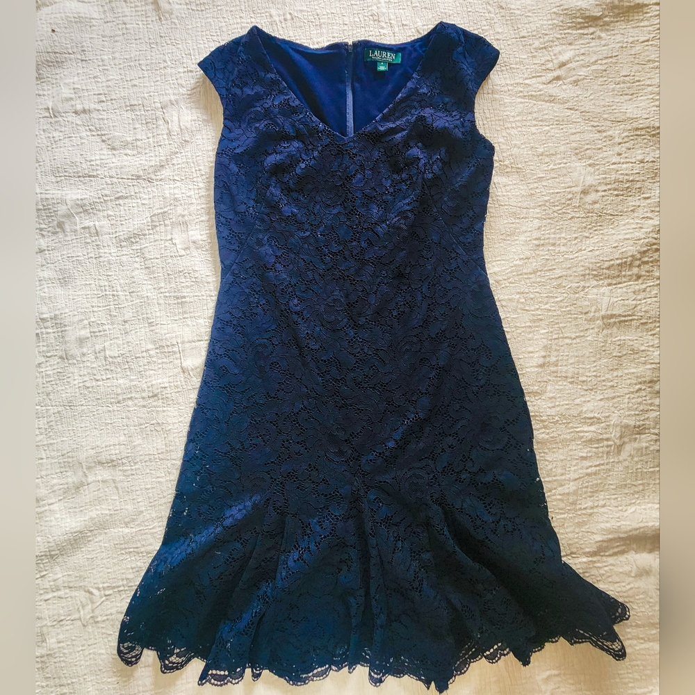 Ralph Lauren Midnight Blue Lace Midi Dress